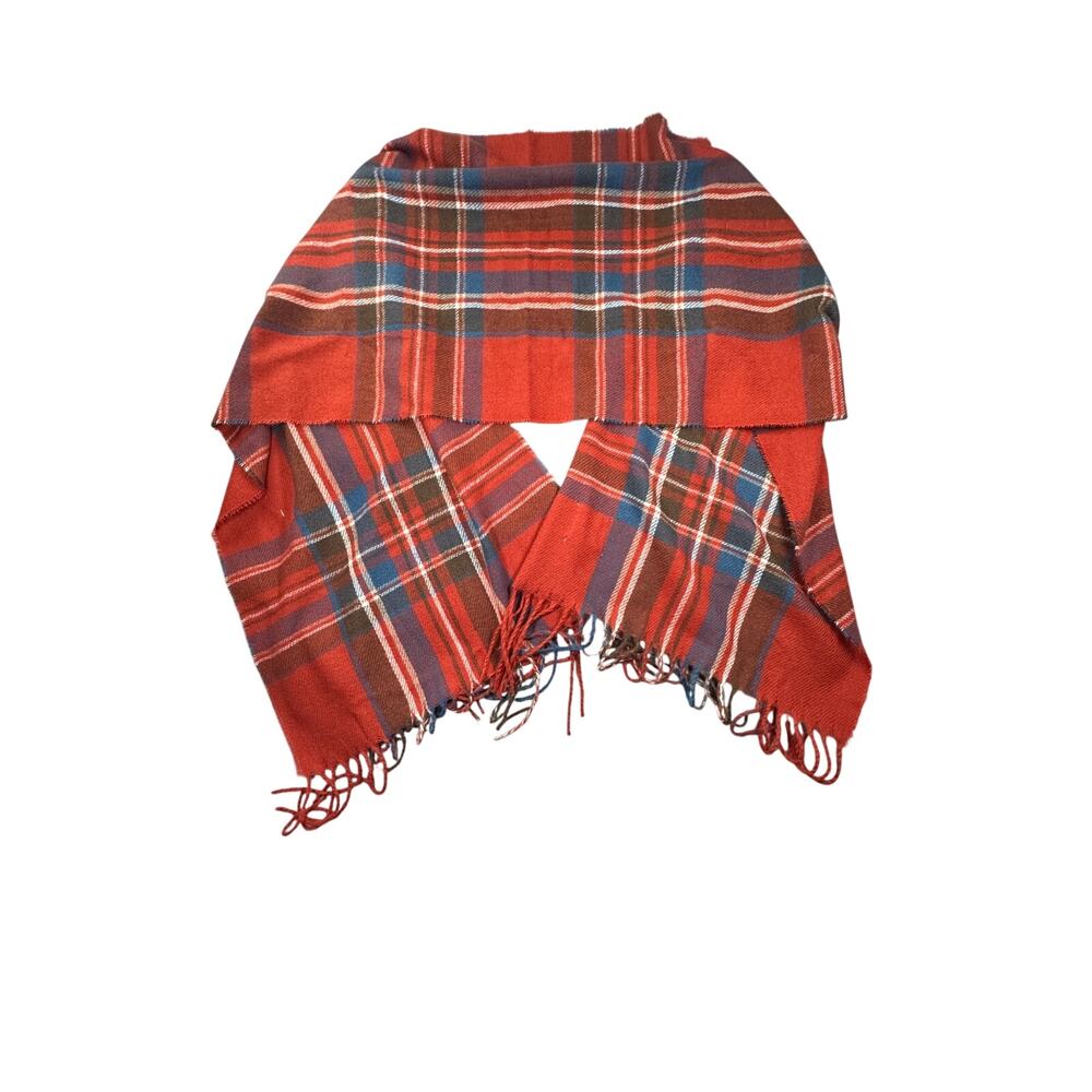 Self Service Red Plaid Blanket Scarf Fringed Knit Wrap Shawl Preppy Tartan